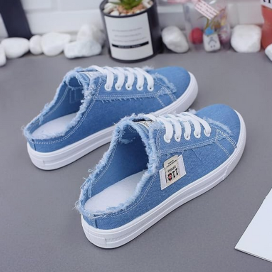 👟 ¡50 % DE DESCUENTO! 👖 Zapatillas tipo mule de denim para mujer: fáciles de poner, con suela cómoda y perfectas para un look veraniego desenfadado ☀️