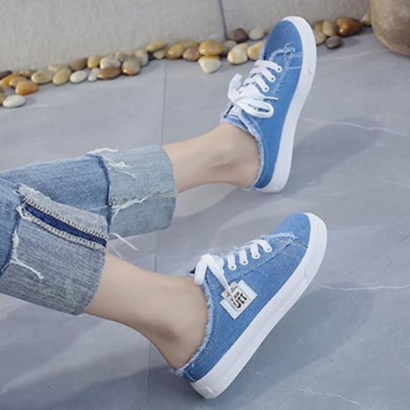 👟 ¡50 % DE DESCUENTO! 👖 Zapatillas tipo mule de denim para mujer: fáciles de poner, con suela cómoda y perfectas para un look veraniego desenfadado ☀️